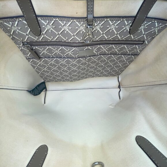 Lauren Ralph Lauren Women’s Gray Monogram Faux Leather Shoulder Straps Tote Bag - Picture 9 of 16